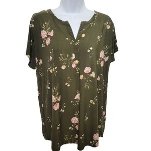 2 Dye 4 Green Floral Short Sleeve Blouse Size Large